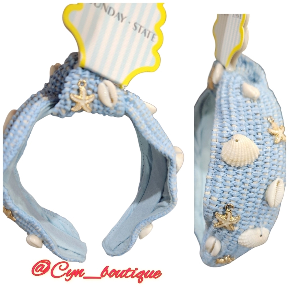 💙▪Sunday State ▪️Blue Woven Knot Nautical Headband with Shell Accents Starfish